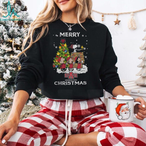 2024 Arkansas State Red Wolves Snoopy And Friends Merry Christmas Shirt