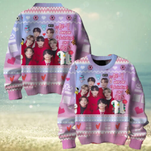 All I Want For Valentines Day Is BTS Chirstmas Gifts 2024 Xmas For Family And Friends Ugly Sweater