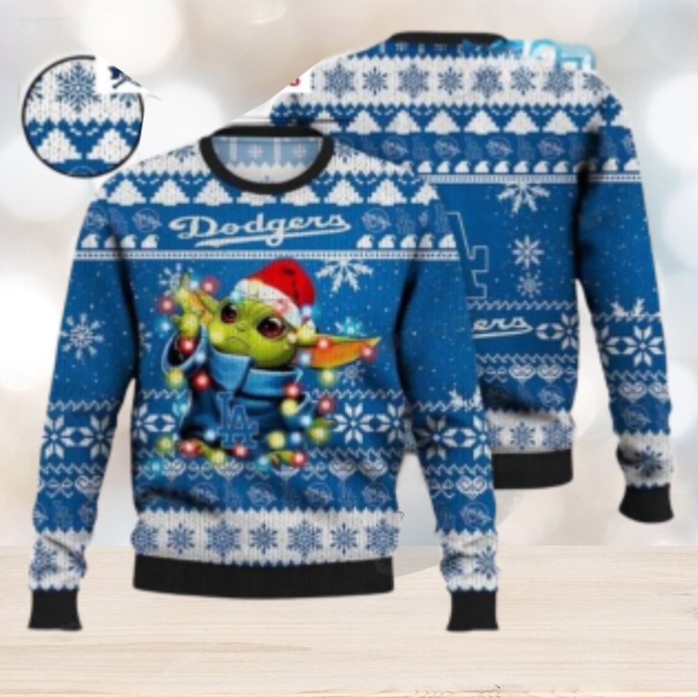 Baby Yoda Dodgers Christmas Sweater With Festive Lights Baby Yoda Dodgers Christmas Sweater With Festive Lights