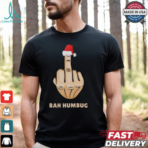 Bah Humbug Finger Flip Funny Christmas Rude Mens T Shirt