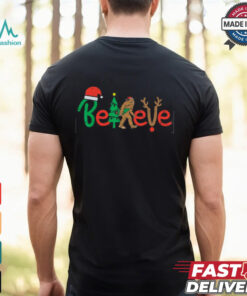 Believe Bigfoot Sasquatch Santa Reindeer Christmas Tree Gift T Shirt Recovered