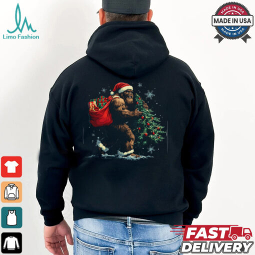 Bigfoot Christmas Tree Lights Xmas Boys Men Sasquatch Lovers Shirt Recovered