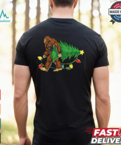 Bigfoot Christmas Tree Lights Xmas Boys Men Sasquatch Lovers T Shirt Recovered