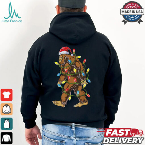 Bigfoot Santa Christmas Tree Lights Xmas Boys Men Sasquatch T Shirt Recovered