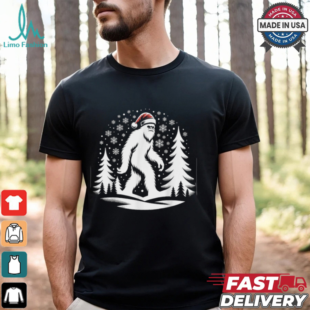 Bigfoot Snow Santa Hat, Christmas Sasquatch Hiking T Shirt Recovered Bigfoot Snow Santa Hat, Christmas Sasquatch Hiking T Shirt Recovered