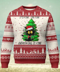 Black Cat Christmas Ugly Christmas Sweater It’s Fine I’m Fine Everthing Is Fine Funny Xmas