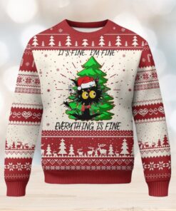 Black Cat Christmas Ugly Christmas Sweater It’s Fine I’m Fine Everthing Is Fine Funny Xmas