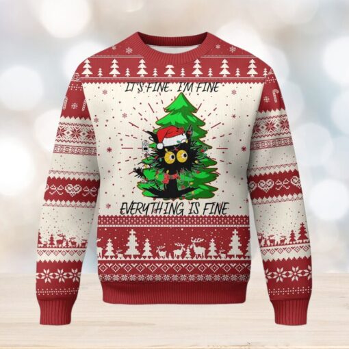 Black Cat Christmas Ugly Christmas Sweater It’s Fine I’m Fine Everthing Is Fine Funny Xmas