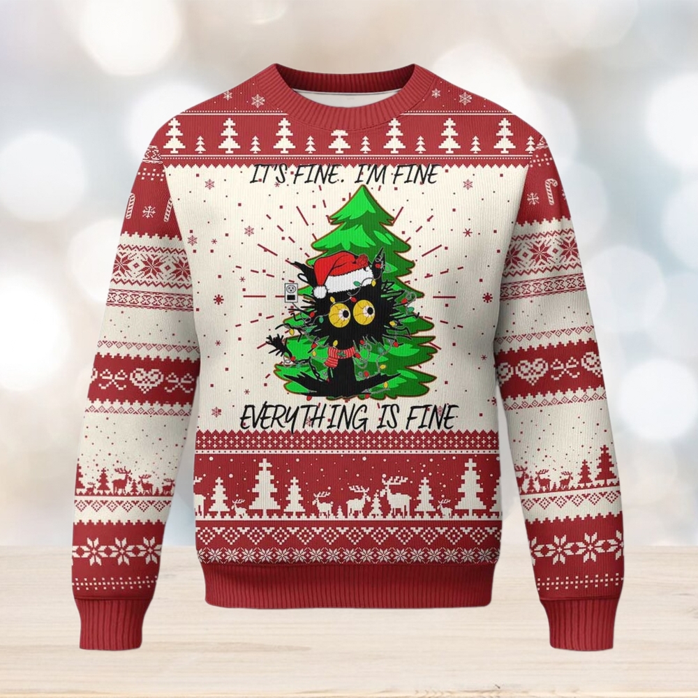 Black Cat Christmas Ugly Christmas Sweater It’s Fine I’m Fine Everthing Is Fine Funny Xmas Black Cat Christmas Ugly Christmas Sweater It’s Fine I’m Fine Everthing Is Fine Funny Xmas