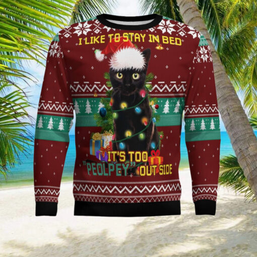 Black Cat Like Stay To In Bed Xmas Ugly Christmas Sweater