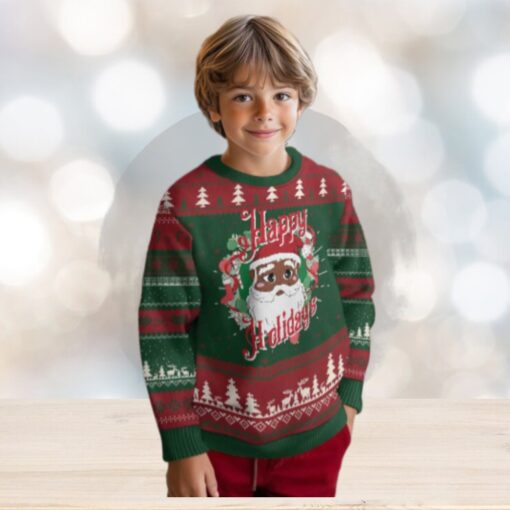 Black Santa Ugly Christmas Sweater Happy Holidays African American Santa