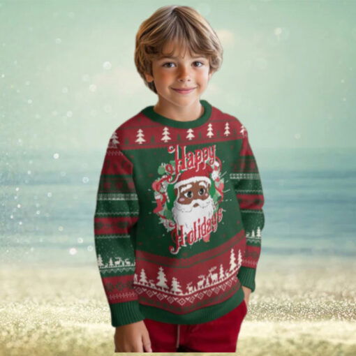Black Santa Ugly Christmas Sweater Happy Holidays African American Santa