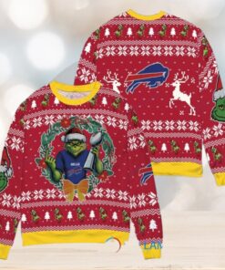 Buffalo Bills x Grinch NFL Dr. Seuss How the Grinch Stole Christmas with Super Bowl Trophy Ugly Christmas Sweater Red