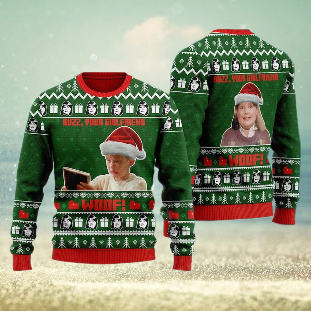 Buzz Your Girlfriend WOOF Kevin Home Alone 3D Ugly Christmas Sweater Buzz Your Girlfriend WOOF Kevin Home Alone 3D Ugly Christmas Sweater