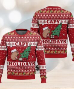 Cappy Christmas Ugly Sweater, Capybara Rodent Santa Hat Sweater