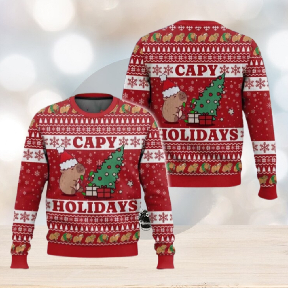Cappy Christmas Ugly Sweater, Capybara Rodent Santa Hat Sweater Cappy Christmas Ugly Sweater, Capybara Rodent Santa Hat Sweater