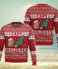Cappy Christmas Ugly Sweater, Capybara Rodent Santa Hat Sweater