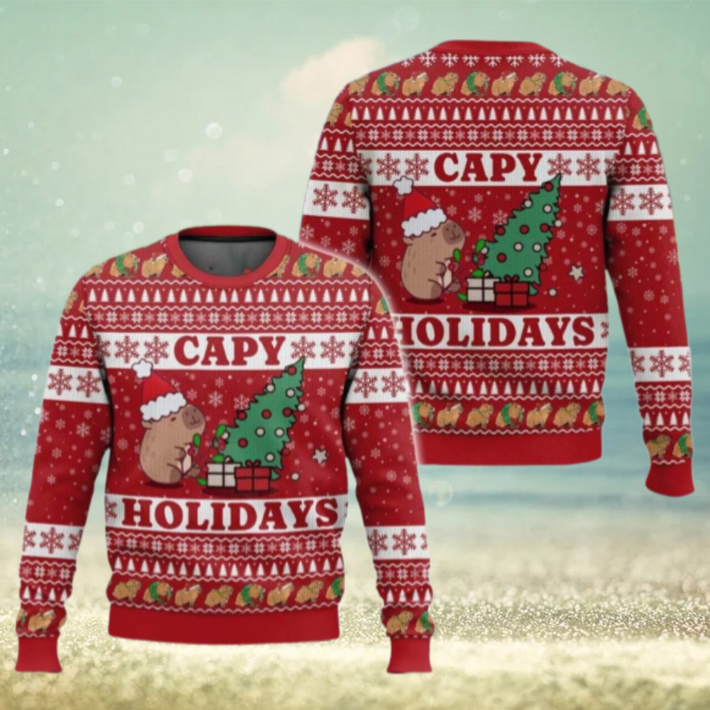 Cappy Christmas Ugly Sweater, Capybara Rodent Santa Hat Sweater Cappy Christmas Ugly Sweater, Capybara Rodent Santa Hat Sweater