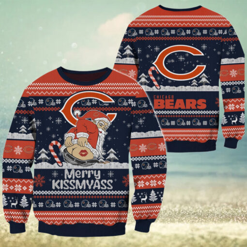 Chicago Bears NFL 2024 Merrykissmyass Funny Santa Claus Christmas Ugly Sweater