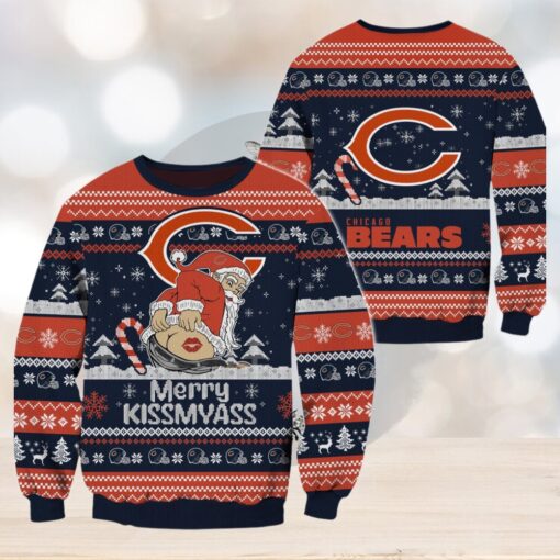 Chicago Bears NFL 2024 Merrykissmyass Funny Santa Claus Christmas Ugly Sweater