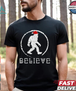 Christmas Bigfoot with Santa Hat T Shirt Recovered