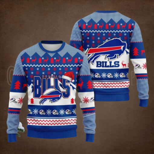 Christmas Bills Football Santa Hat Ugly Sweater