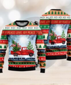 Christmas Flamingo Ugly Sweater, Flamingo With Red Truck Shirt, Christmas Truck Family Sweater