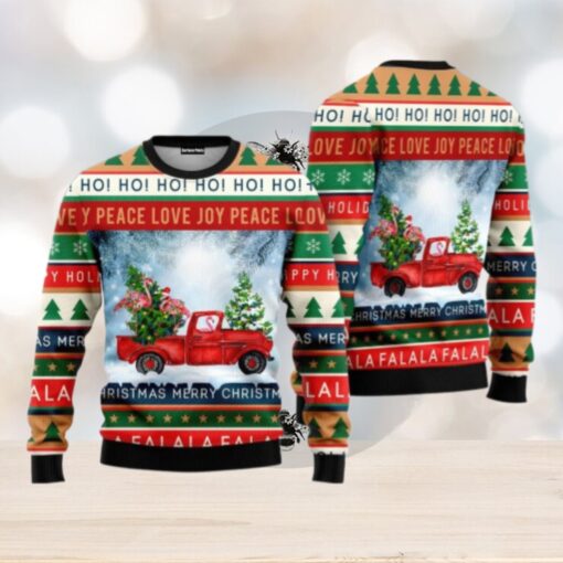 Christmas Flamingo Ugly Sweater, Flamingo With Red Truck Shirt, Christmas Truck Family Sweater