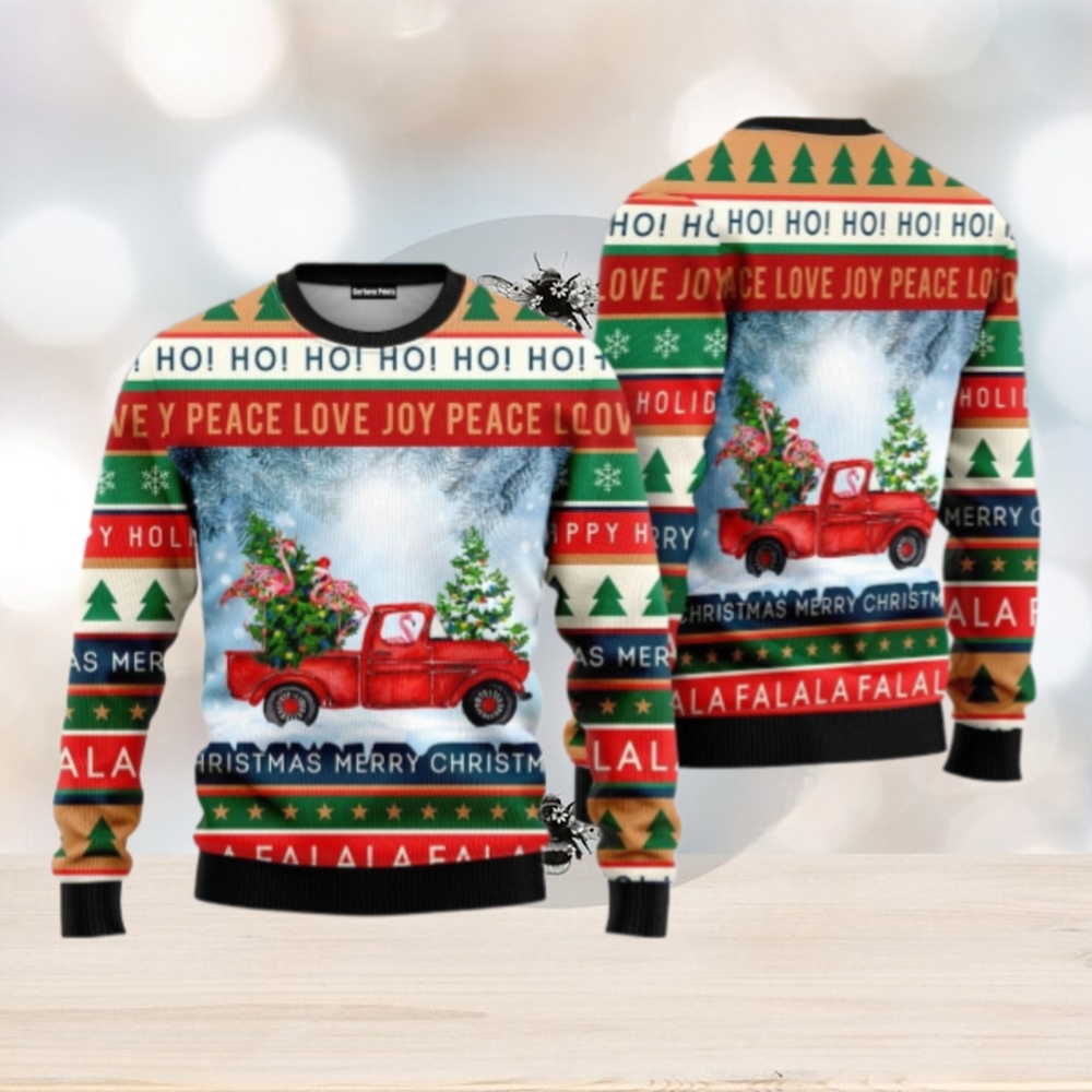 Christmas Flamingo Ugly Sweater, Flamingo With Red Truck Shirt, Christmas Truck Family Sweater Christmas Flamingo Ugly Sweater, Flamingo With Red Truck Shirt, Christmas Truck Family Sweater