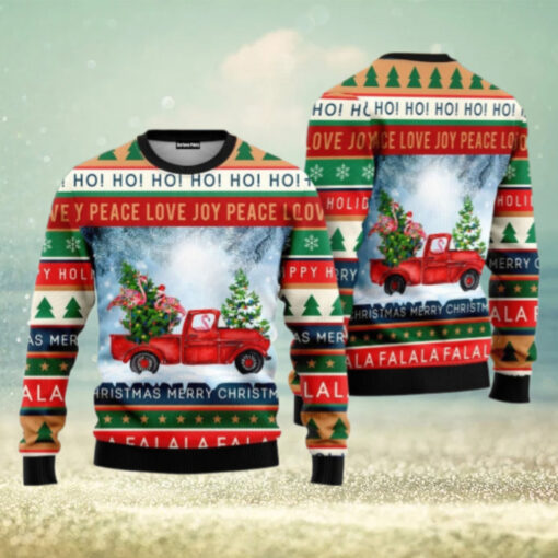 Christmas Flamingo Ugly Sweater, Flamingo With Red Truck Shirt, Christmas Truck Family Sweater