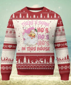 Christmas Pink Santa Ugly Christmas Sweater Theres Some Hos In This House Retro Xmas