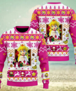 Christmas Princess Peach Ugly Sweater, Mario Characters Holiday Sweater