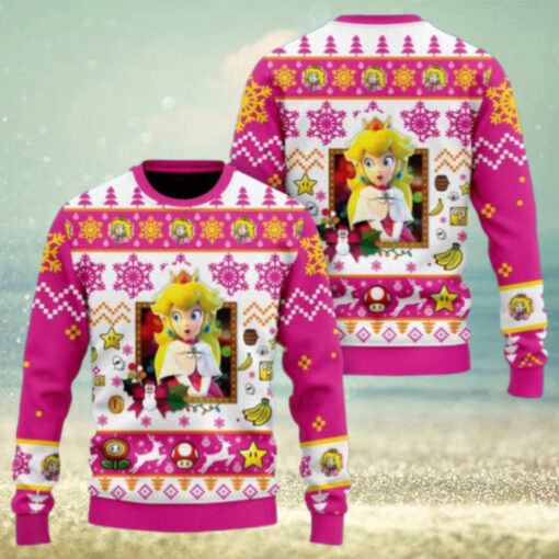 Christmas Princess Peach Ugly Sweater, Mario Characters Holiday Sweater