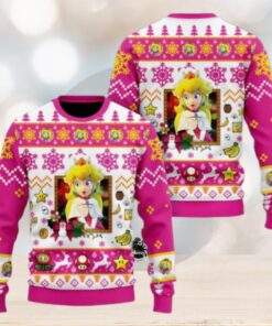 Christmas Princess Peach Ugly Sweater, Mario Characters Holiday Sweater