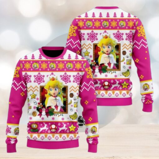 Christmas Princess Peach Ugly Sweater, Mario Characters Holiday Sweater