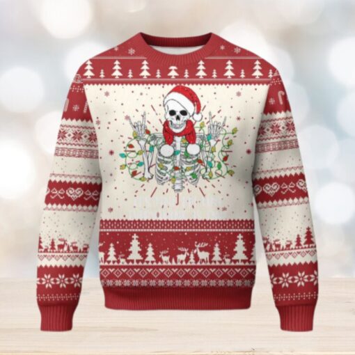 Christmas Skeleton Ugly Christmas Sweater It’s Fine I’m Fine Everything Is Fine Xmas Light Funny
