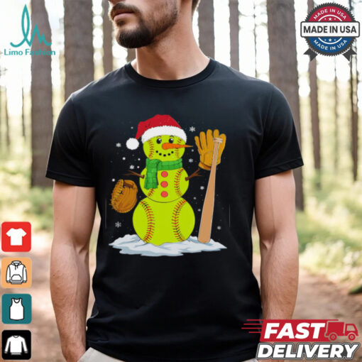 Christmas Snowman Softball Pitcher Boys Teens Xmas Softball T Shirt Recovered