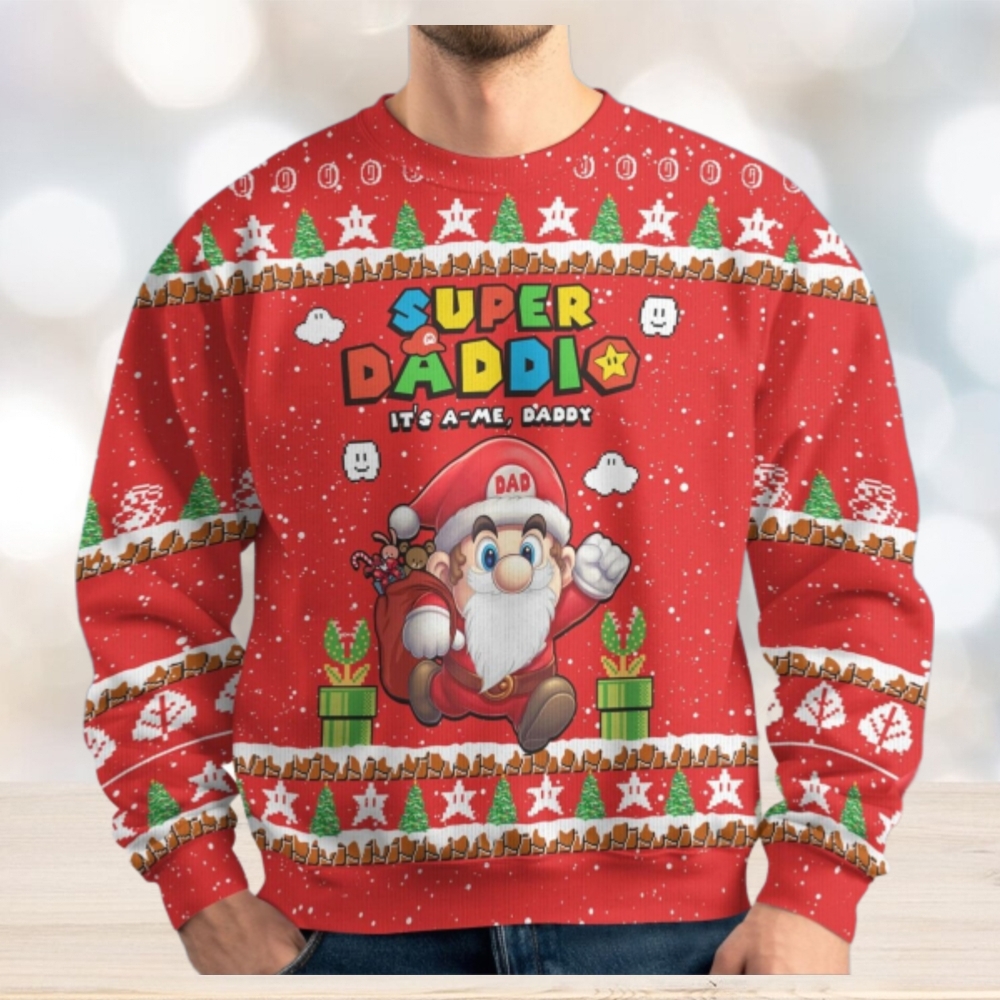 Christmas Super Daddio Ugly Sweater, Super Mario Xmas Sweater Christmas Super Daddio Ugly Sweater, Super Mario Xmas Sweater