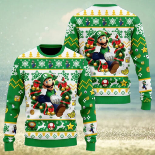 Christmas Super Mario Luigi Ugly Sweater, Luigi Holiday Sweater