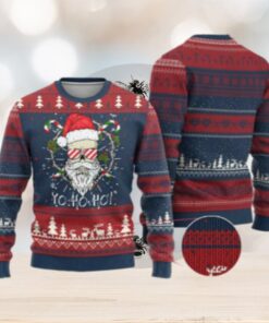 Cool Santa Ugly Christmas Sweater Yo Ho Ho Skull Beard Sunglass