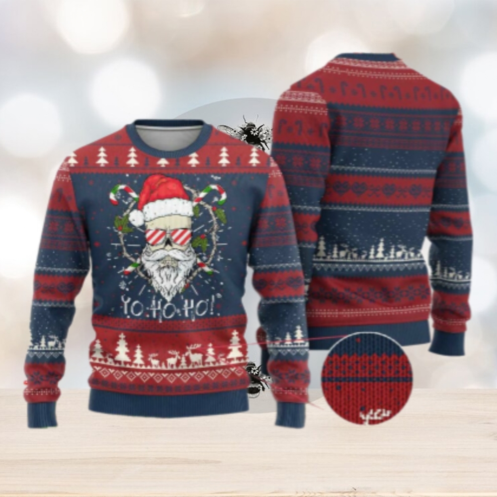 Cool Santa Ugly Christmas Sweater Yo Ho Ho Skull Beard Sunglass Cool Santa Ugly Christmas Sweater Yo Ho Ho Skull Beard Sunglass