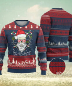 Cool Santa Ugly Christmas Sweater Yo Ho Ho Skull Beard Sunglass