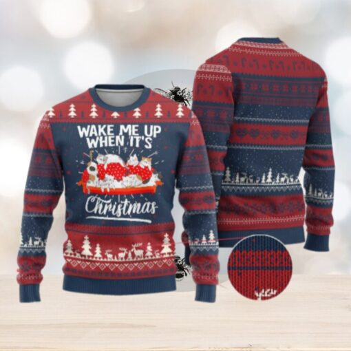 Cute Cat Wake Me Up When It’s Christmas Chillin’ Ugly Christmas Sweater