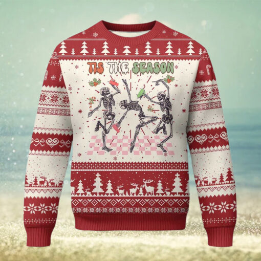 Dancing Skeleton Christmas Ugly Christmas Sweater Tis The Season Retro Boujee Xmas