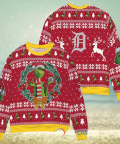 Detroit Tigers x Grinch Dr. Seuss How the Grinch Stole Christmas MLB with World Series Trophy Ugly Christmas Sweater Red