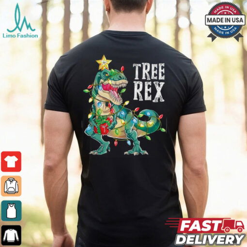Dinosaur Christmas Tree Rex Pajamas Men Boys Xmas Lights Christmas T Shirt