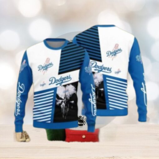 Dodgers Black And White Baseball Skull Ugly Sweater