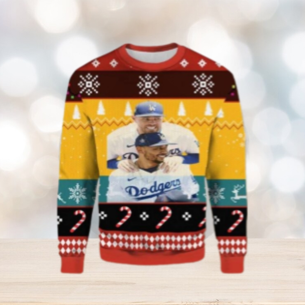 Dodgers Duo Fun Ugly Christmas Sweater – Red And Yellow Design Dodgers Duo Fun Ugly Christmas Sweater – Red And Yellow Design