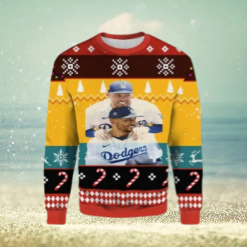 Dodgers Duo Fun Ugly Christmas Sweater – Red And Yellow Design Dodgers Duo Fun Ugly Christmas Sweater – Red And Yellow Design
