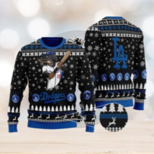Dodgers Mascot Black Snowflake Ugly Christmas Sweater